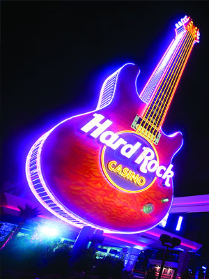 A neon sign for the hard rock casino in las vegas.